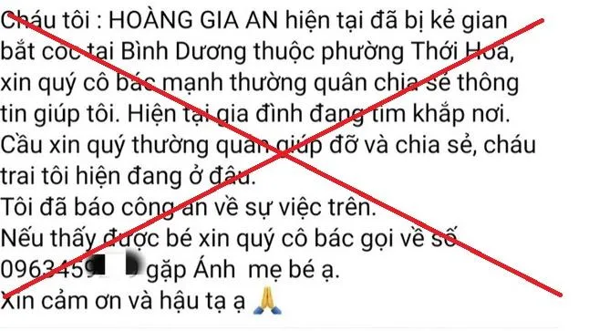 Bình Dương: Vụ bắt cóc trẻ em lan truyền trên mạng xã hội không đúng sự thật