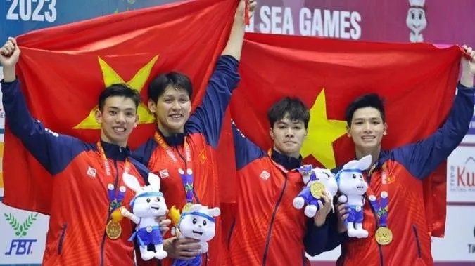 Đội bơi 4x200m tự do nam bảo vệ thành công tấm HCV SEA Games