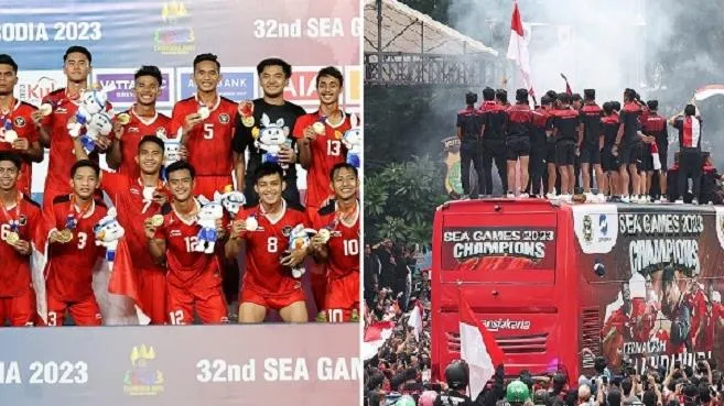 U22 Indonesia diễu hành hoành tráng mừng tấm HCV SEA Games