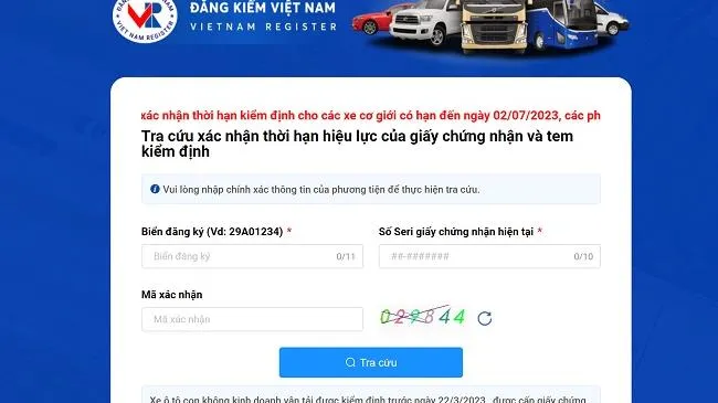 Hệ thống tra cứu gia hạn kiểm định xe trực tuyến đã hoạt động bình thường