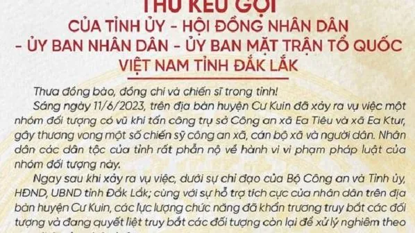 Đắk Lắk kêu gọi người dân không nghe theo các đối tượng phản động