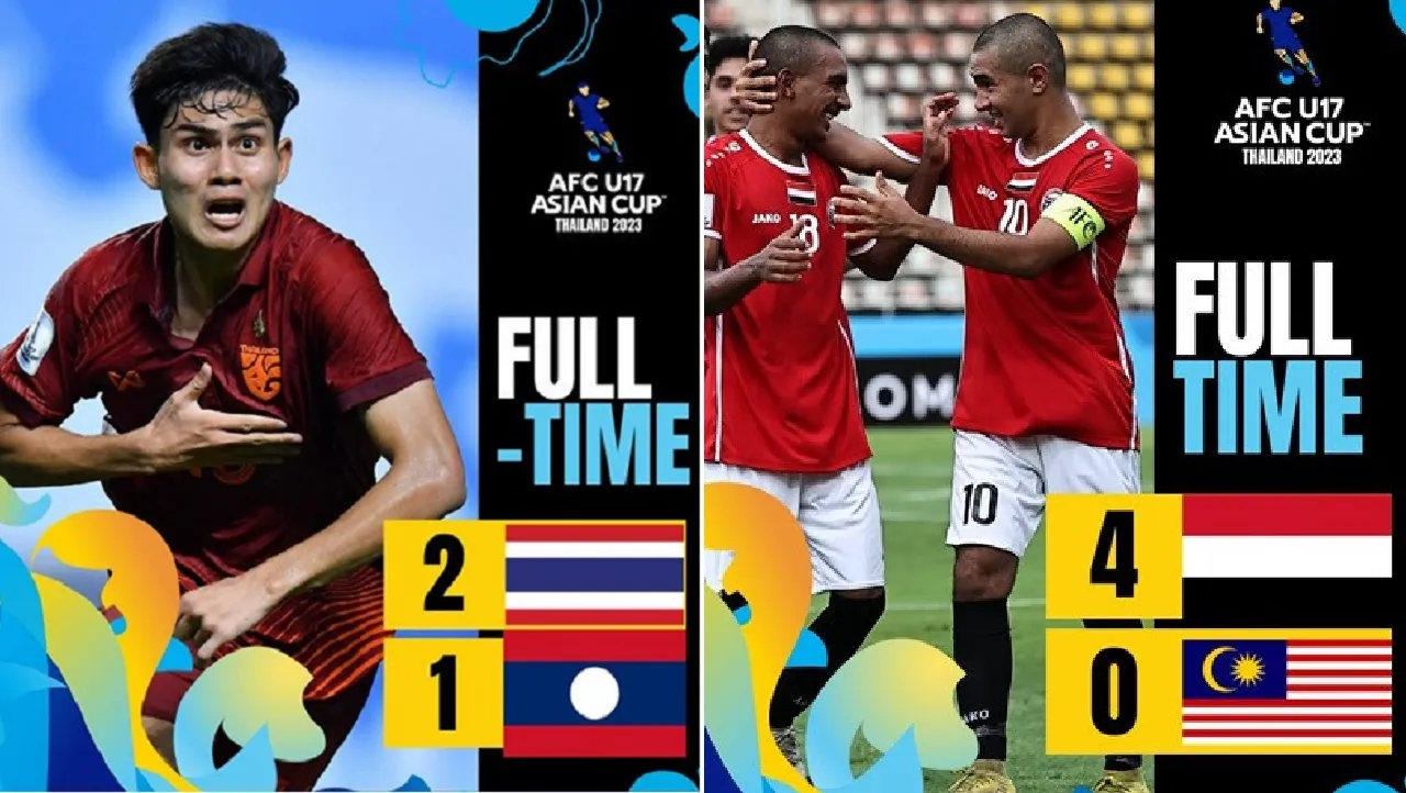 Kết quả U17 châu Á 2023: U17 Thái Lan thắng nhọc U17 Lào | U17 Malaysia thua thảm
