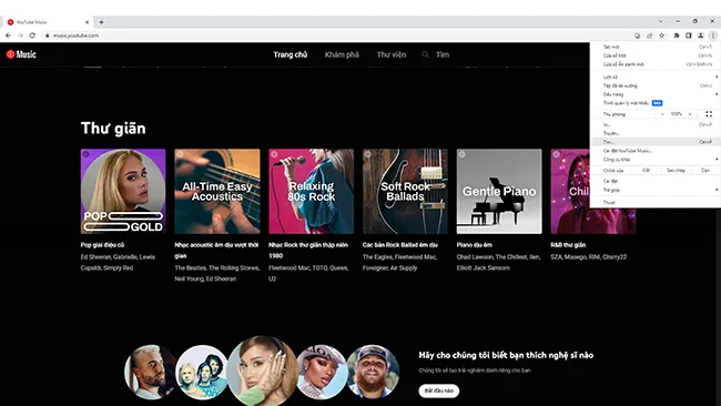 Cài đặt YouTube Music trên PC từ trình duyệt bạn hãy thử xem sao?