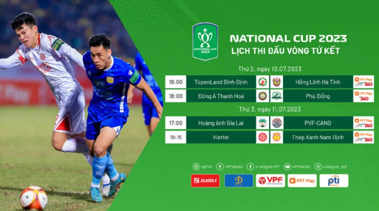 Lịch thi đấu Cúp Quốc gia 2023 vòng Tứ kết: Bình Định vs Hà Tĩnh | Viettel vs Nam Định