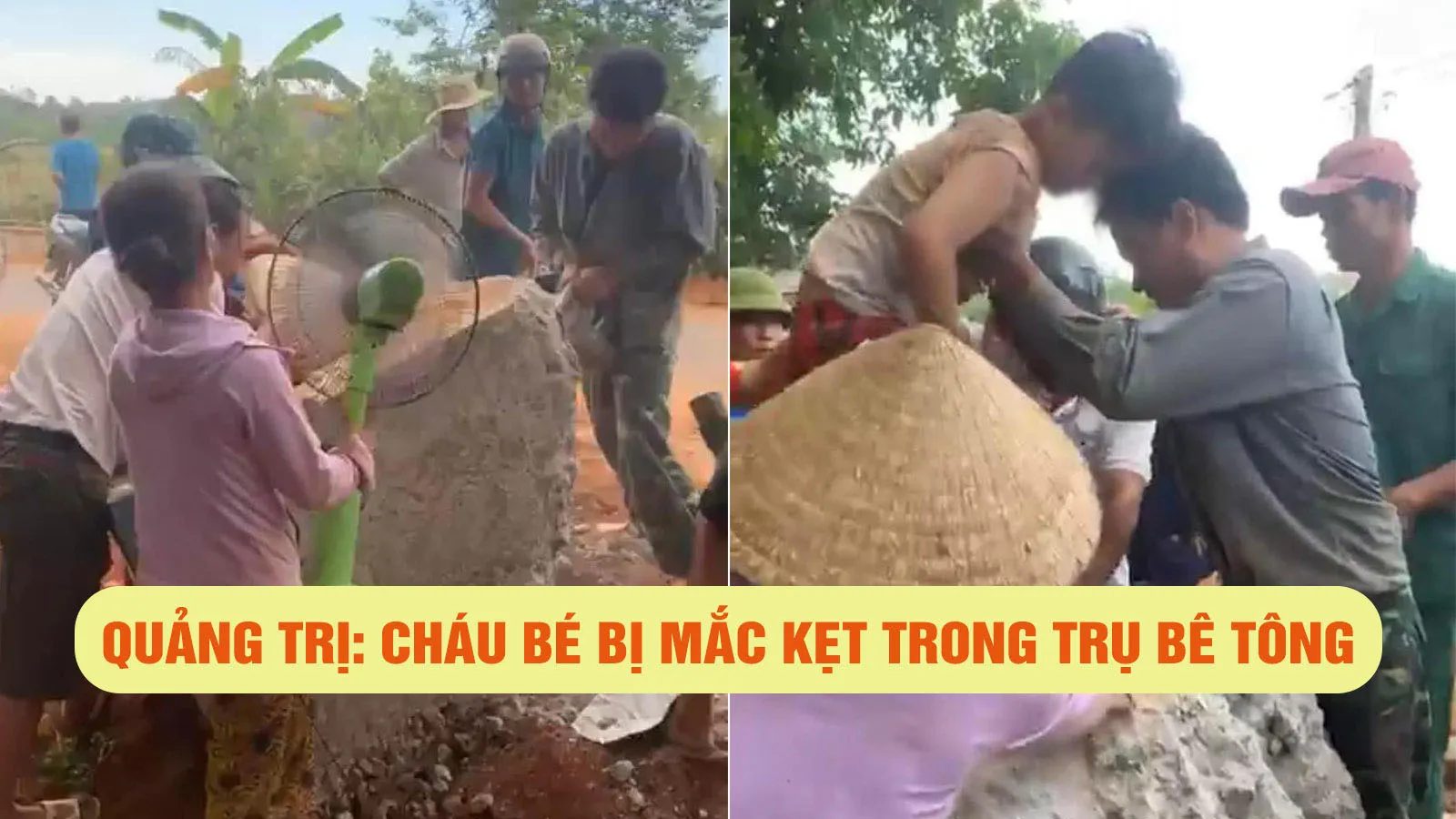 Cứu thành công cháu bé mắc kẹt trong trụ bê tông làm móng cột điện