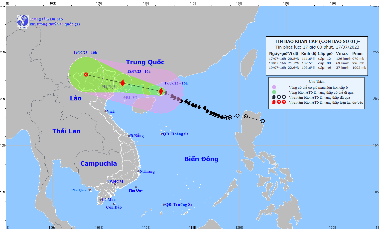 Bão số 1 giật cấp 15, cách Móng Cái khoảng 400km về phía Đông Đông Nam