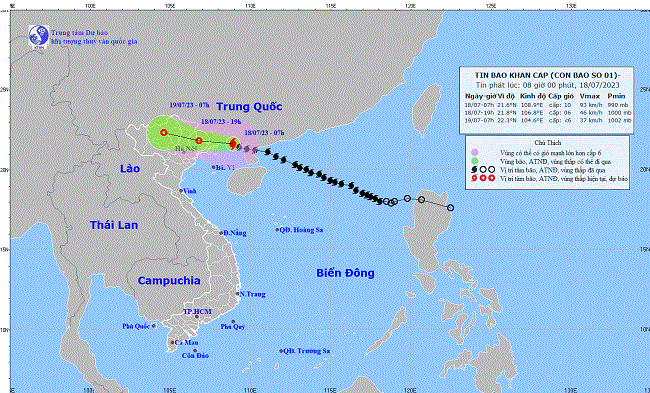 Bão số 1 suy yếu, cách Móng Cái 100km