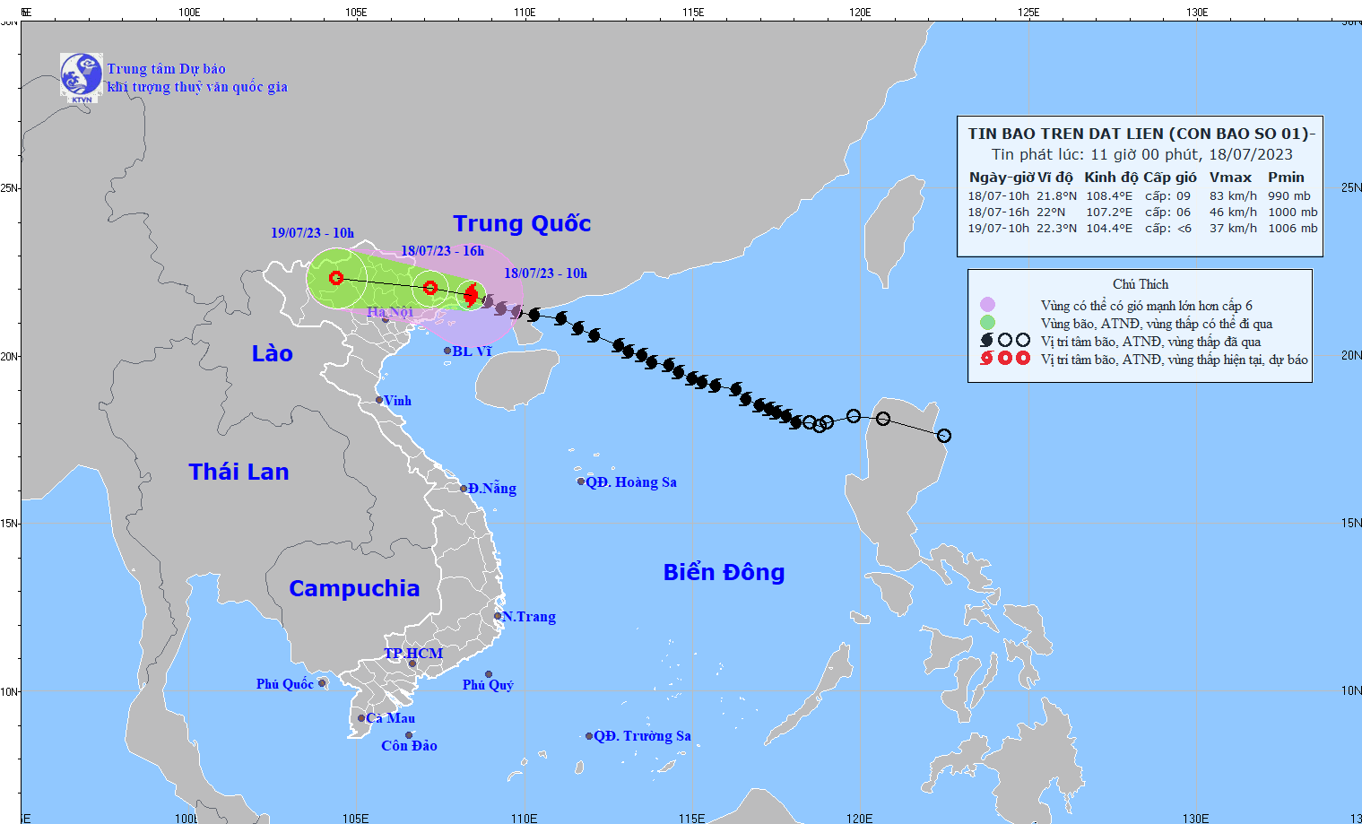Bão số 1 suy yếu dần, cách Móng Cái khoảng 60km