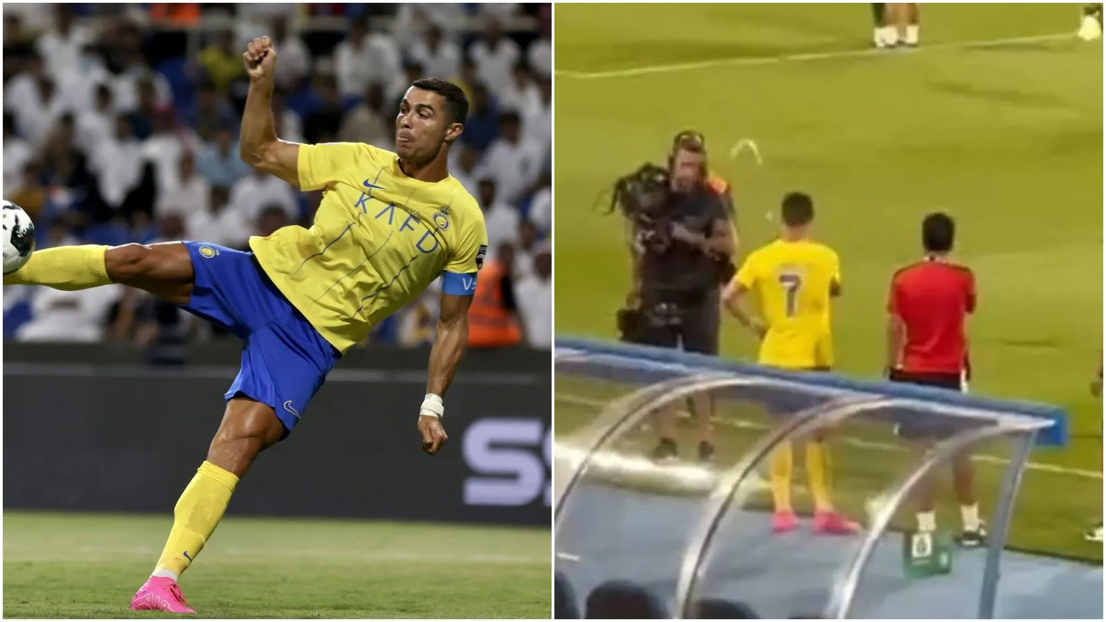 Ronaldo cáu bẩn, hất nước vào người ghi hình