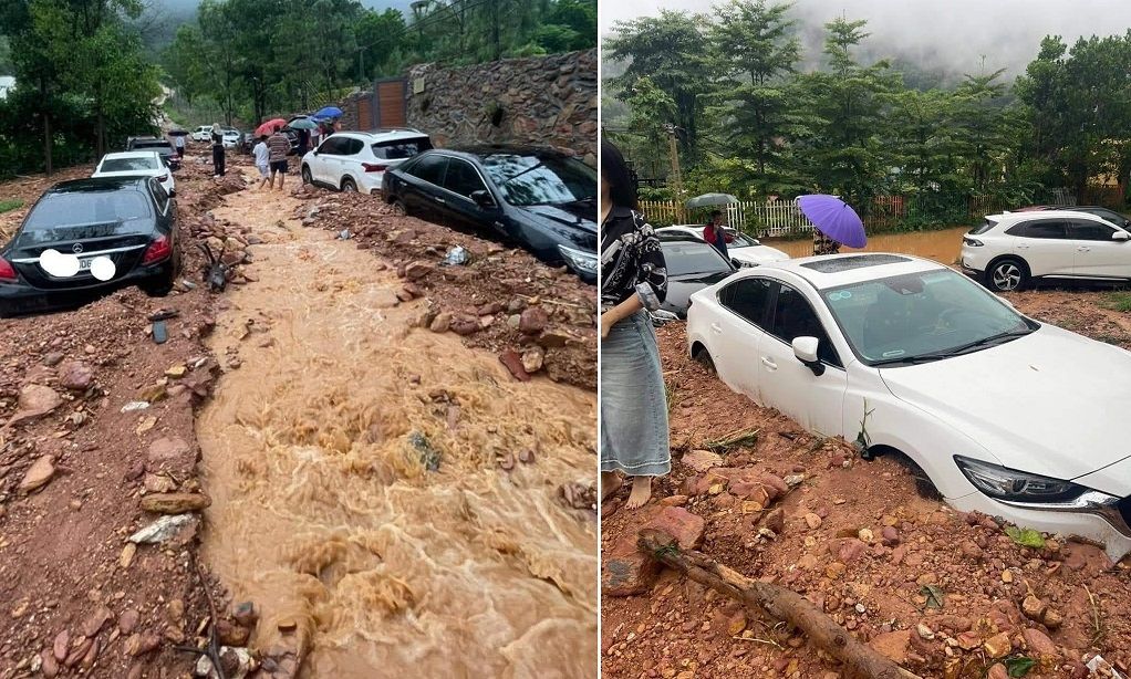 Hà Nội: 13 ô tô bị lũ quét, đất đá vùi lấp