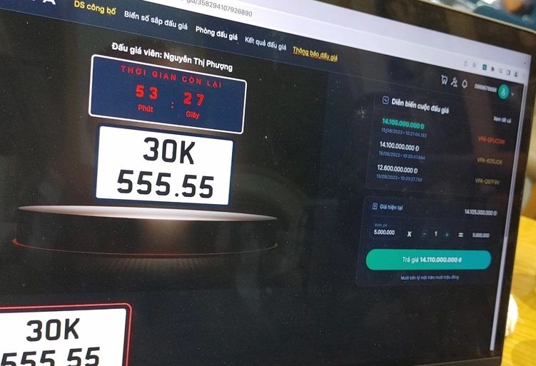Biển số ô tô “ngũ quý” 5 Hà Nội được mua với giá hơn 14 tỷ đồng