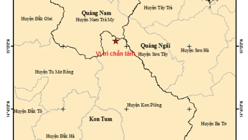 Xảy ra 2 trận động đất tại Quảng Nam và Kon Tum