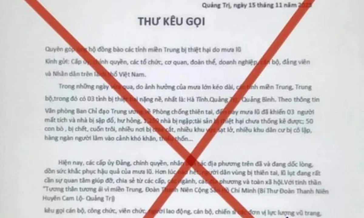 Giả mạo đoàn thanh niên kêu gọi ủng hộ miền Trung thiệt hại do mưa lũ