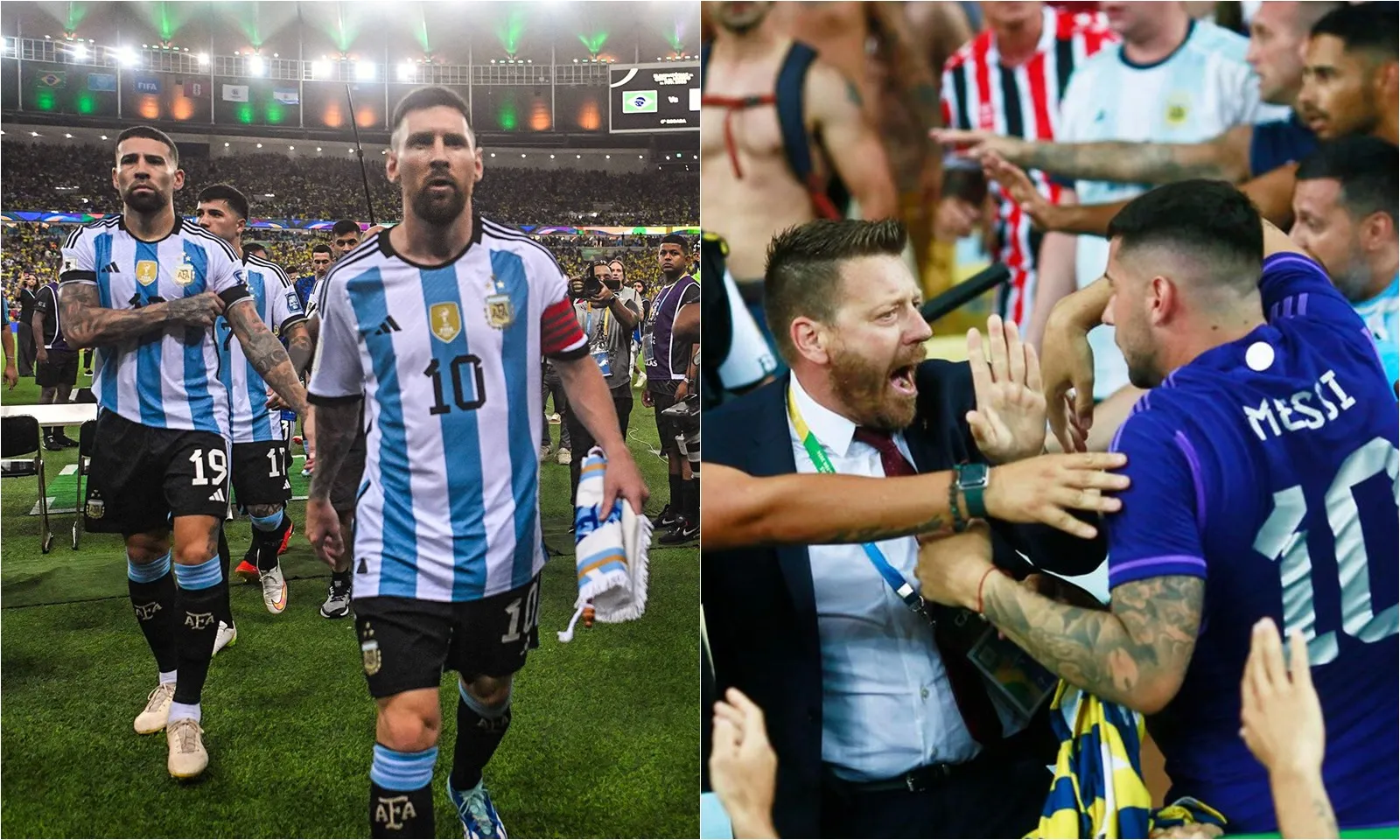 Lionel Messi dẫn đồng đội rời sân sau khi chứng kiến bạo loạn trên khán đài