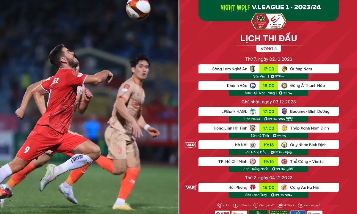 Lịch thi đấu V-League vòng 4: Hà Nội vs Bình Định | Hải Phòng vs Công An Hà Nội