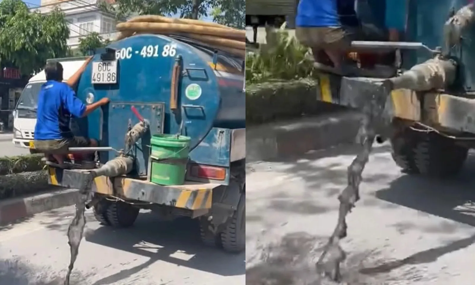 Xe bồn thải nước đen ngòm xuống đường ở Biên Hoà