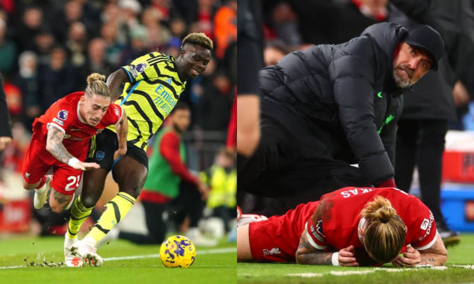 Va phải Saka, 2 sao Liverpool chấn thương rời sân