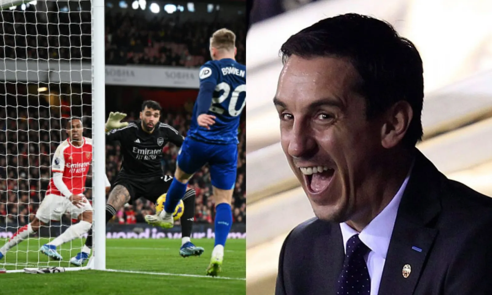 Gary Neville troll Arsenal đau điếng sau thất bại