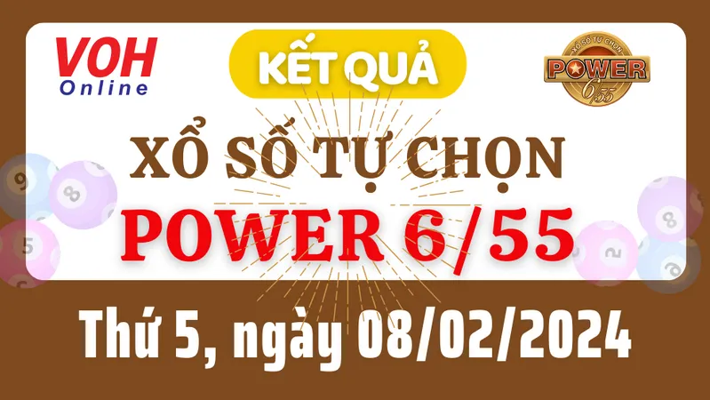 Vietlott POWER 655 8/2 - Kết quả xổ số Vietlott hôm nay thứ 5 8/2/2024