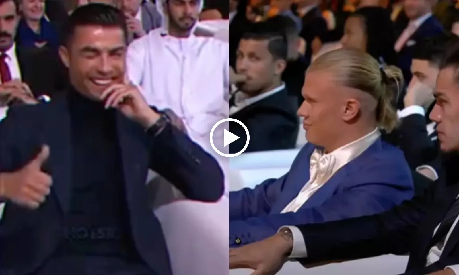 VIDEO: Ronaldo tình bể bình với Haaland trong Lễ trao giải Quả bóng vàng Dubai