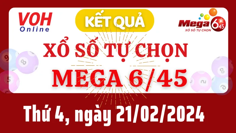 Vietlott MEGA 645 21/2 - Kết quả xổ số Vietlott hôm nay thứ 4 21/2/2024