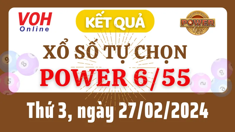 Vietlott POWER 655 27/2 - Kết quả xổ số Vietlott hôm nay thứ 3 27/2/2024