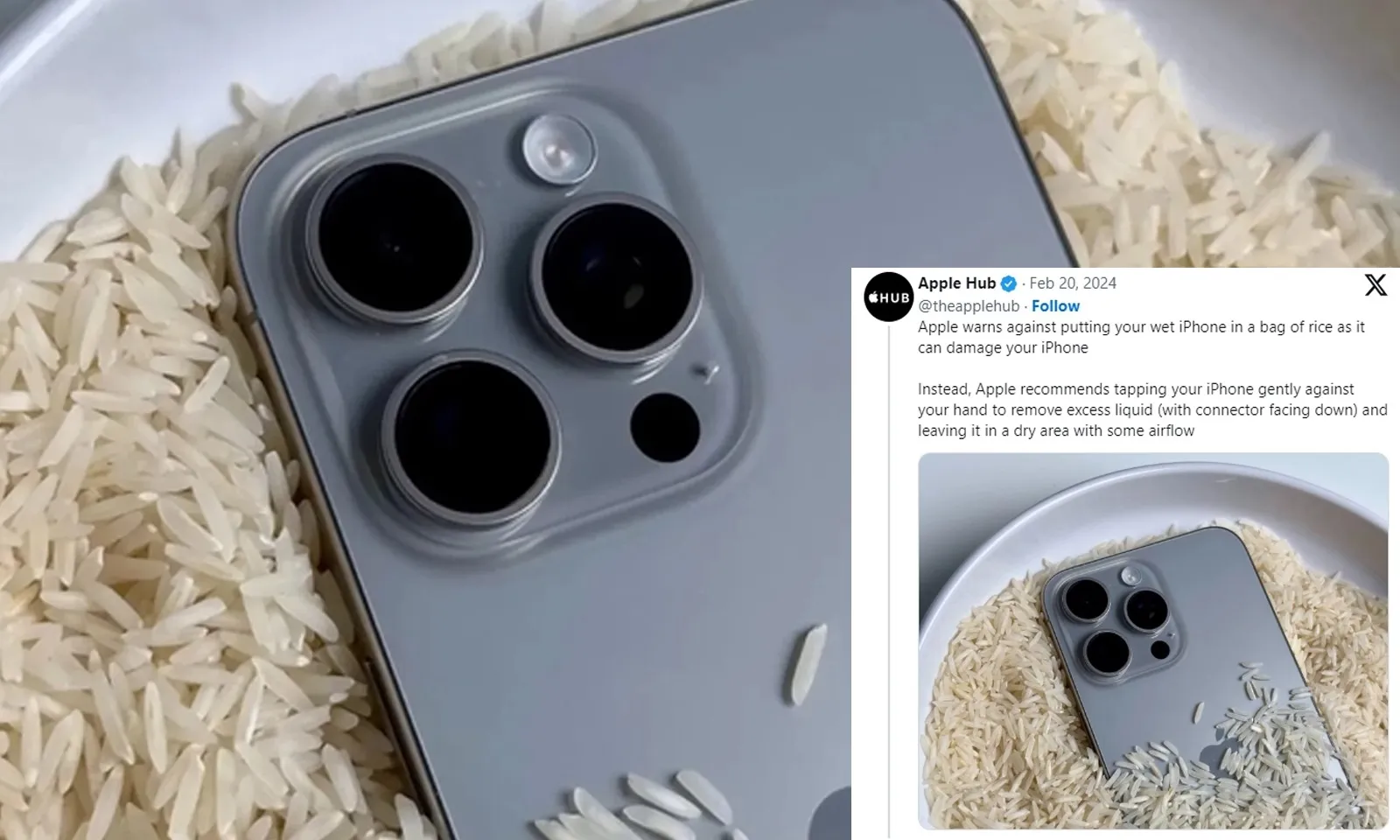Apple khuyến cáo không bỏ iPhone ướt vào thùng gạo