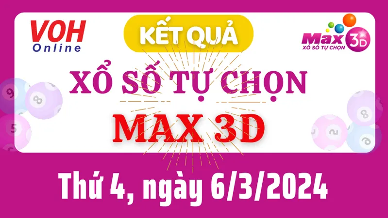 Vietlott MAX 3D 6/3 - Kết quả xổ số Vietlott hôm nay thứ 4 6/3/2024