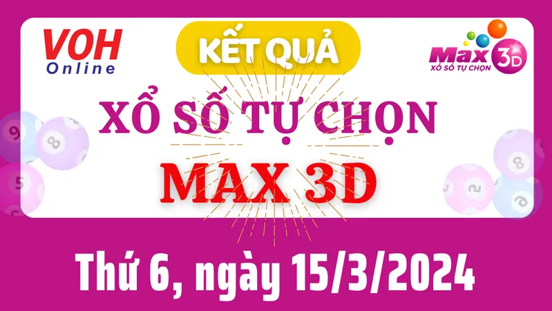 Vietlott MAX 3D 15/3 - Kết quả xổ số Vietlott hôm nay thứ 6 15/3/2024