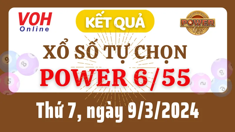 Vietlott POWER 655 9/3 - Kết quả xổ số Vietlott hôm nay thứ 7 9/3/2024