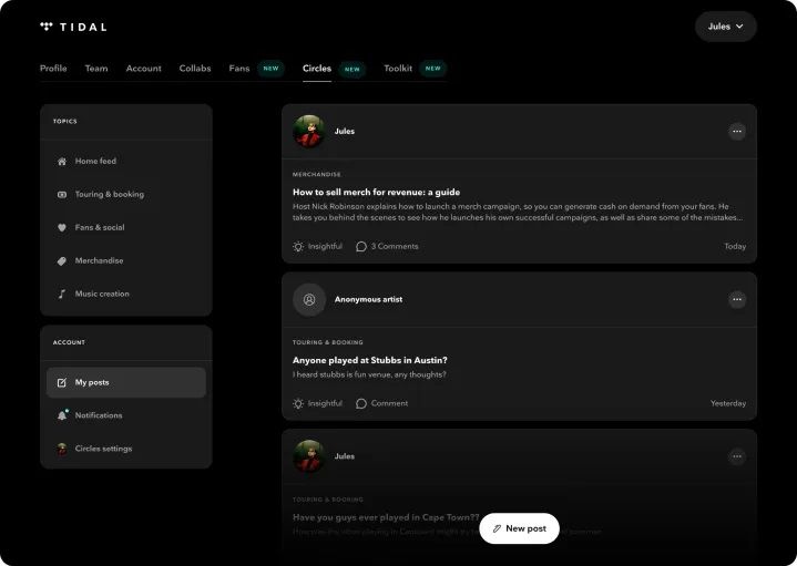Tidal ra mắt Circles, mạng xã hội dành cho các nhạc sĩ