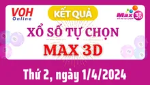 Vietlott MAX 3D 1/4 - Kết quả xổ số Vietlott hôm nay thứ 2 1/4/2024