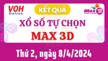 Vietlott MAX 3D 8/4 - Kết quả xổ số Vietlott hôm nay thứ 2 8/4/2024