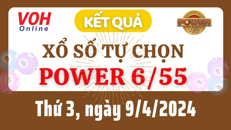 Vietlott POWER 655 9/4 - Kết quả xổ số Vietlott hôm nay thứ 3 9/4/2024