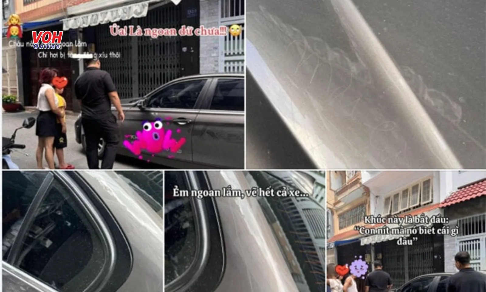 Con lấy gạch vẽ lên ô tô hàng xóm nhưng người mẹ ngoan cố bảo vệ